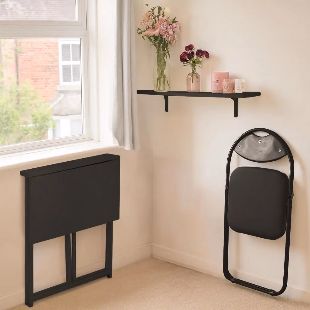 Harbour Housewares Folding Wooden Desk and Chair Set in Black – 5