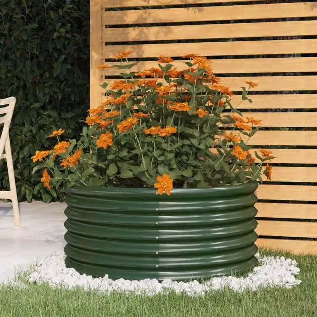 Berkfield Home Green Powder-coated Steel Garden Planter Tub W/D/H: 80 x 80 x 36 cm