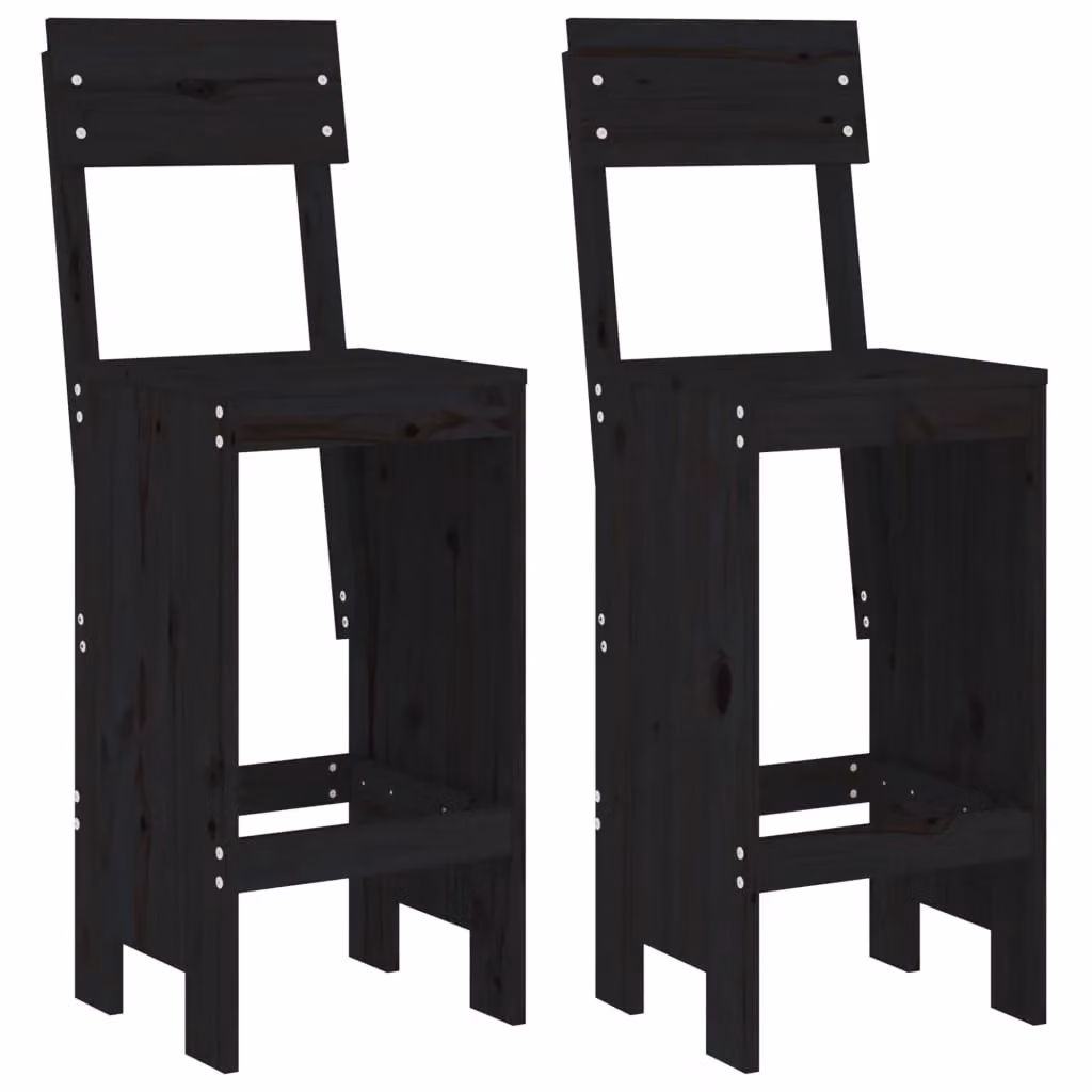 Berkfield Home Set of 2 Black Rustic Solid Wood Pine Bar Stools, W/D/H: 40 x 48.5 x 115.5 cm – 2