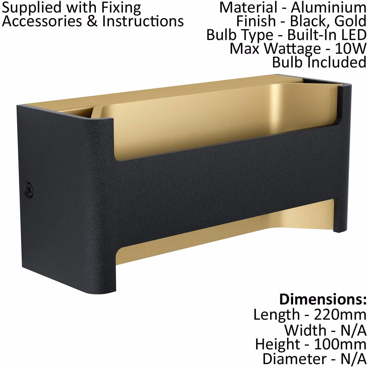 Loops Modern Wall Light in Black and Gold with Transparent Plastic Shade and Included 10W LED Bulb – 2