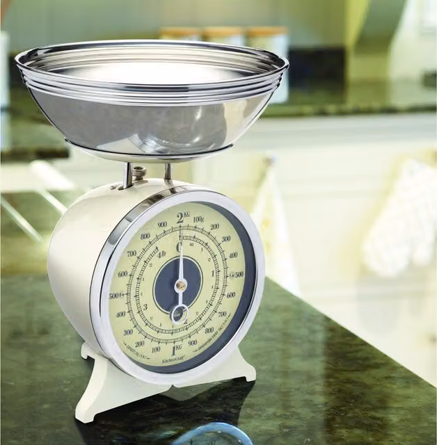 KitchenCraft Classic Collection Mechanical Kitchen Scale, 2kg, Cream Enamelled Beige and White