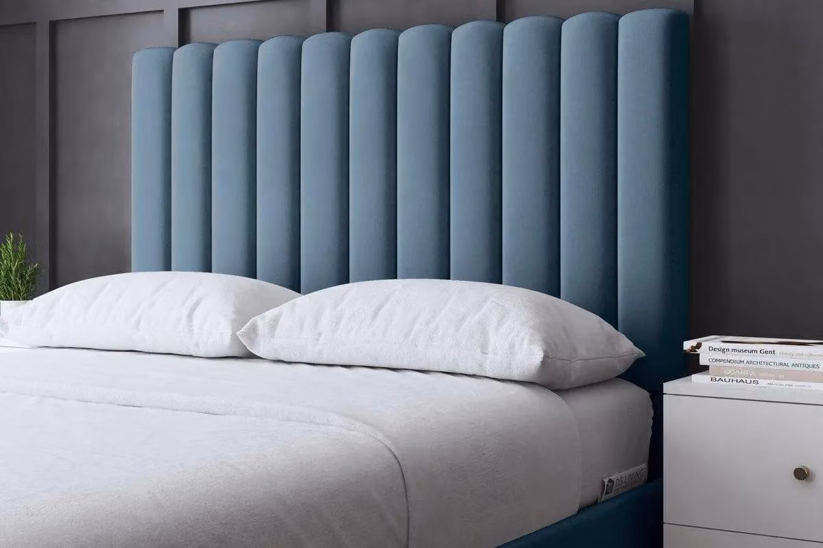 DS Living Evangaline Metallic Blue Panel Ottoman Bed with Headboard, King Size, W: 160 cm, L: 220 cm – 3