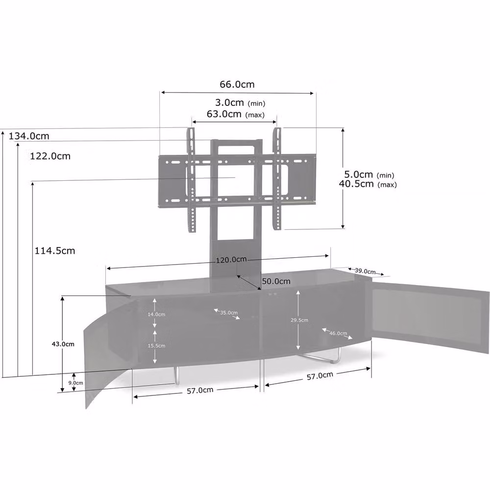 Centurion Supports Caru D-Shape Gloss Black TV Cabinet with Mounting Arm for 32 to 65 inch Screens, W/D/H: 120 x 50 x 43 cm – 3