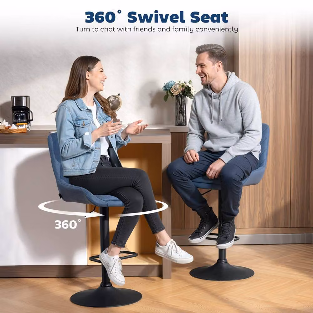 Wyld Haus Sekamo Set of 2 Retro Swivel Bar Stools in Blue Faux Leather and Metal – 6