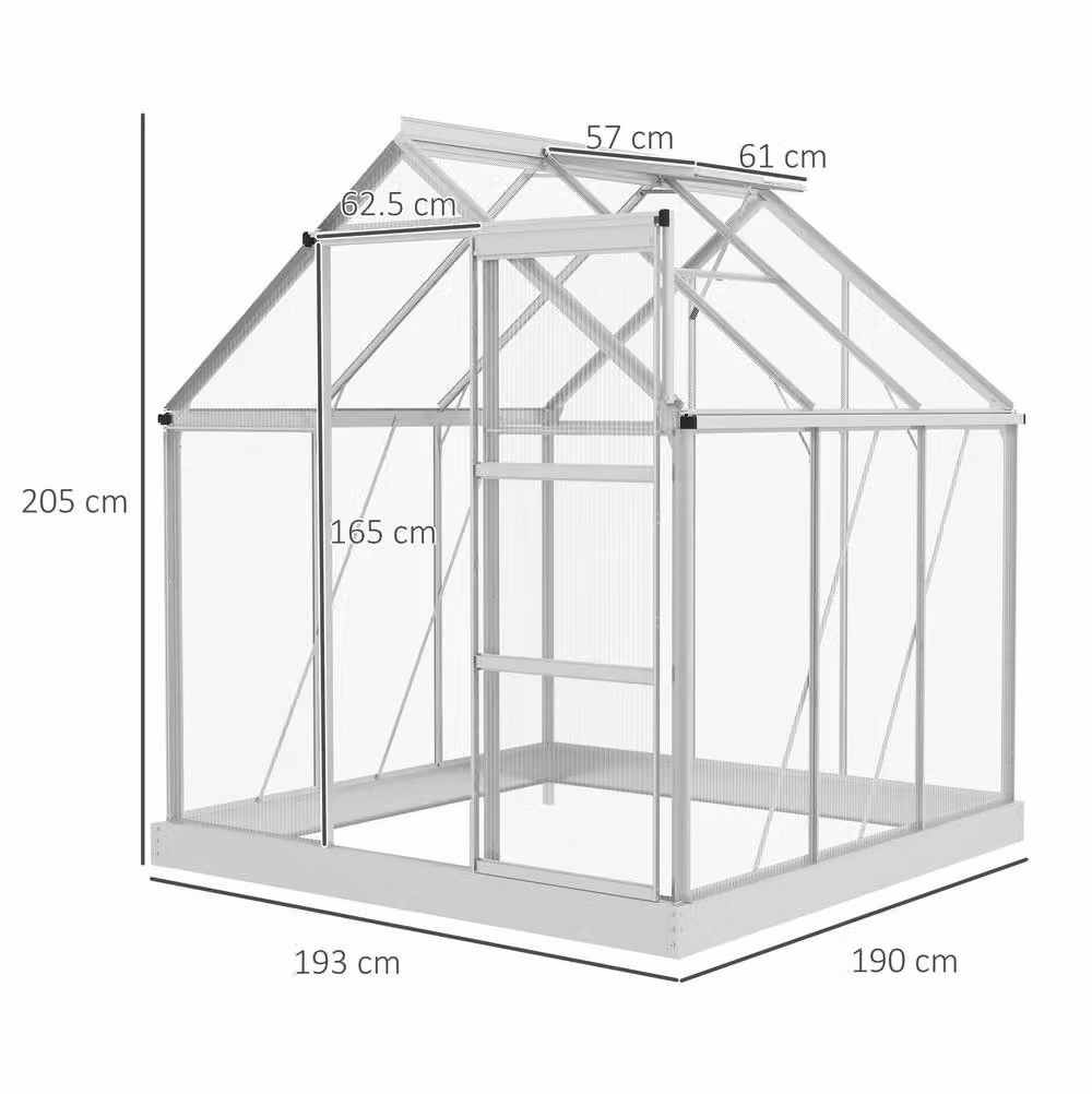 STILVORA Walk-In Greenhouse with Sliding Door and Polycarbonate Windows in Silver, W/D/H: 190 x 193 x 205 cm – 2