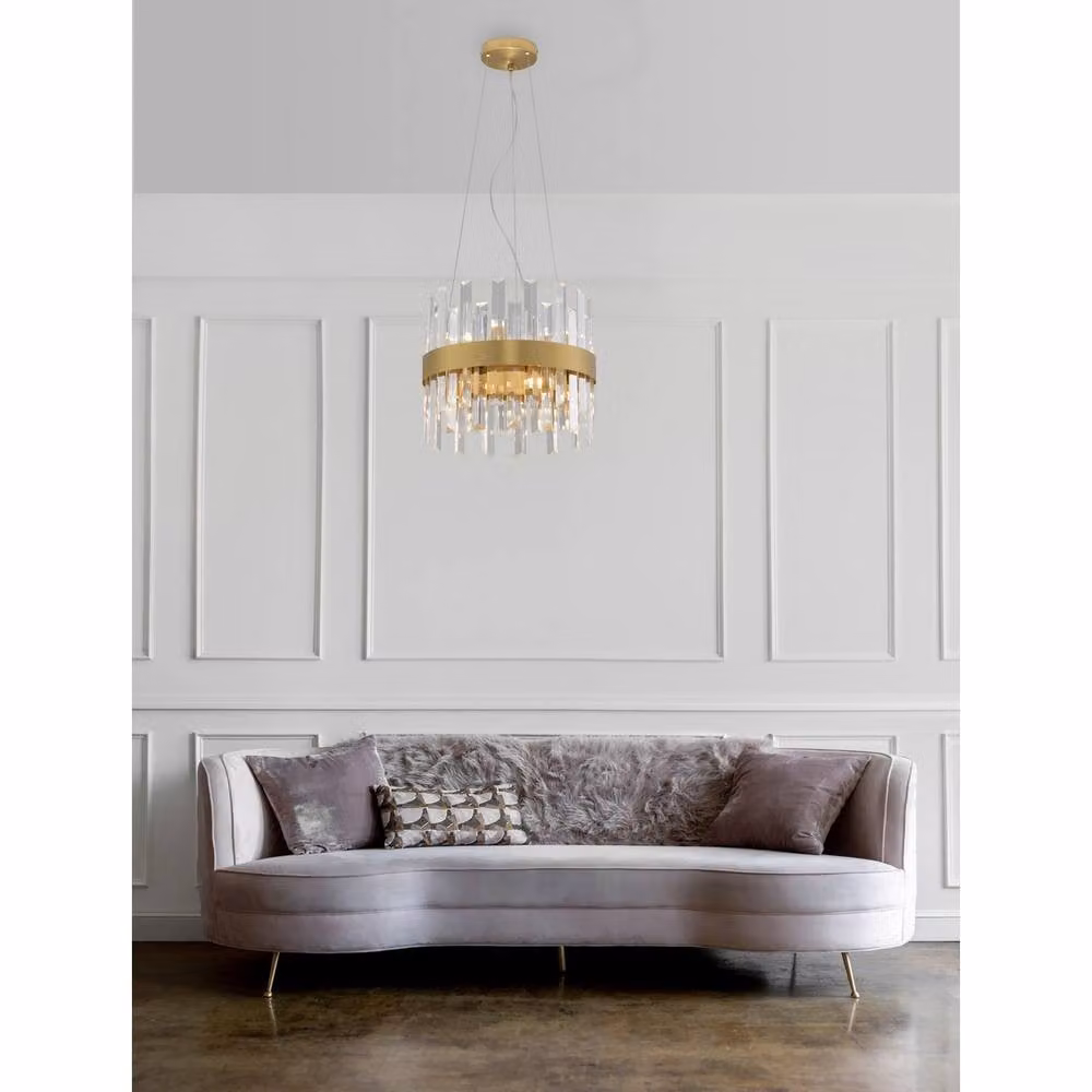 Nova Luce Crown 5 Light Pendant Lamp in Gold and Crystal with G9 LED Compatibility, Height Adjustable – 2