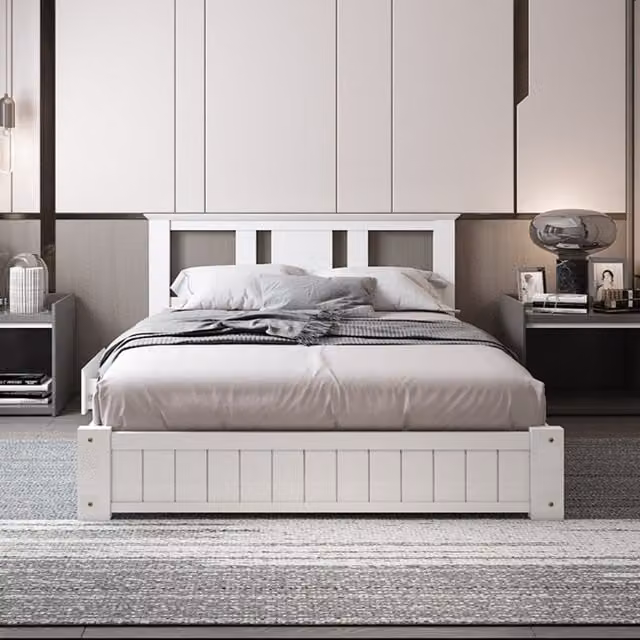 Somnior Beds Ltd Oakmere Solid Wood Bed Frame with 3 Drawers and Headboard, White, W/D/H: 140 x 200 cm