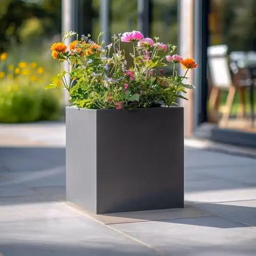 Tulipy Galvanised Steel Square Planter, Grey, W: 40 cm, D: 40 cm, H: 40 cm – 4
