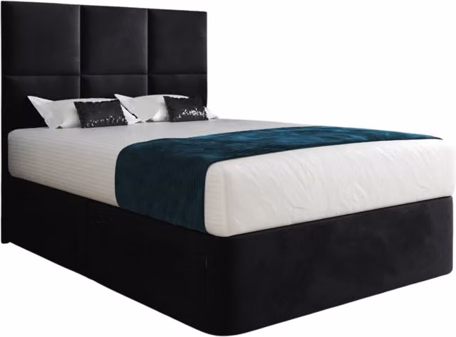 KDMD Dime Upholstered Velvet Divan Designer Bed Frame with Headboard and Drawers in Black, W/D/H: 90 x 190 x 137 cm – 1
