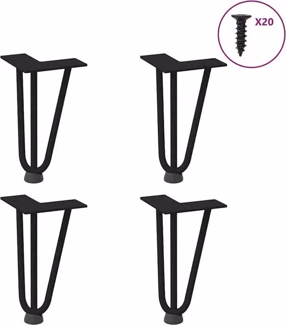 Berkfield Home Black Powder-Coated Solid Steel Hairpin Table Legs, 4 Pieces, Height: 20 cm