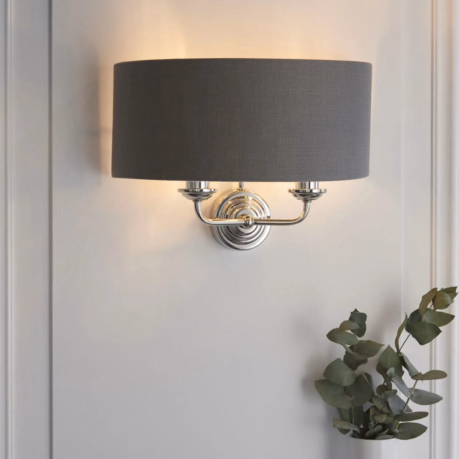 Loops Dimmable Wall Light in Silver Metal and Grey Fabric – 3