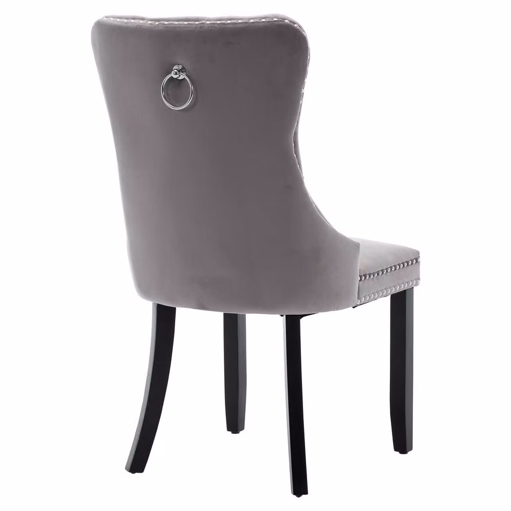 Merax Set of 6 Grey Velvet Button Tufted Dining Chairs with Rubberwood Legs – 2