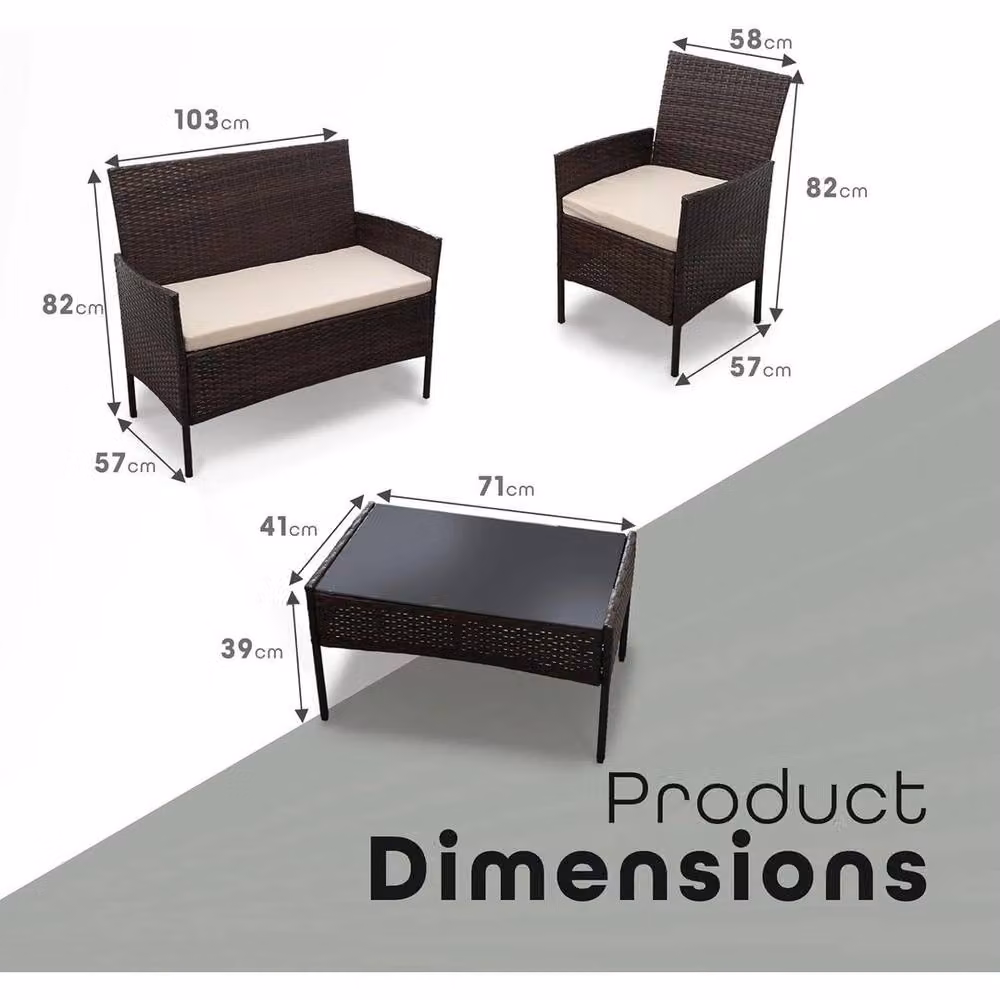 SPETLEK 4-Piece Brown Polyrattan Garden Furniture Set with Upholstered Cushions – 2