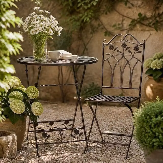 Minster Outdoor Bistro Furniture Set in Bronze Powder Coated Steel, W70 x D70 x H73 cm