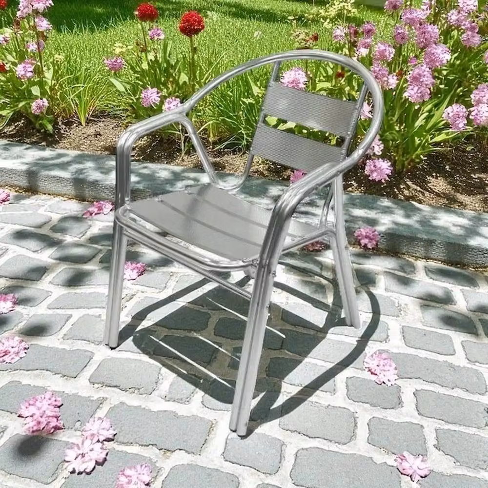 NESTLUNE Deluxe Silver Powder Coated Aluminium Garden Chair with Armrests – 2