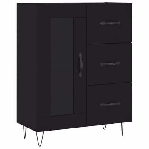 vidaXL Modern Black Sideboard with Glass and Metal Details, W/D/H: 69.5 x 34 x 90 cm