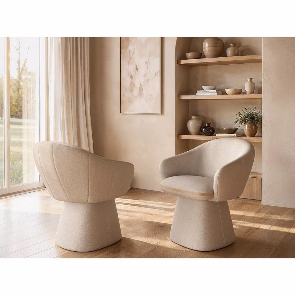 Solace+Co Sylvia Modern Curved Back Upholstered Dining Chair in Beige Fabric – 2