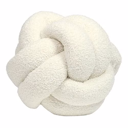 Ecru Boucle Knot Fleece Square Cushion, W/D/H: 30 x 30 x 30 cm
