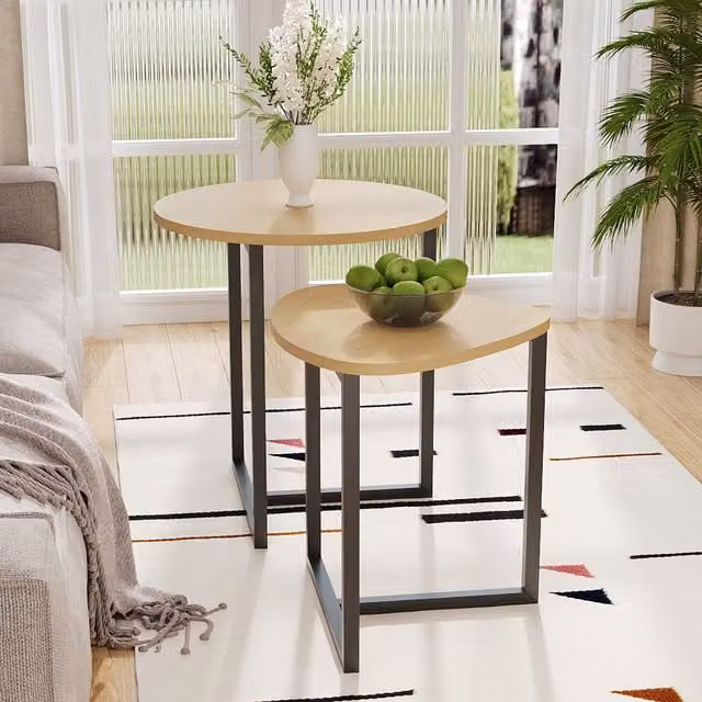 Komore Modern Round Nesting Table Set in Black and Brown