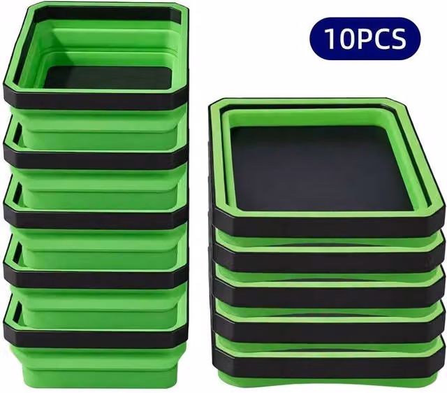 SPETLEK 10 Magnetic Silicone Tool Trays, Collapsible and Portable, Green, Width: 52 cm
