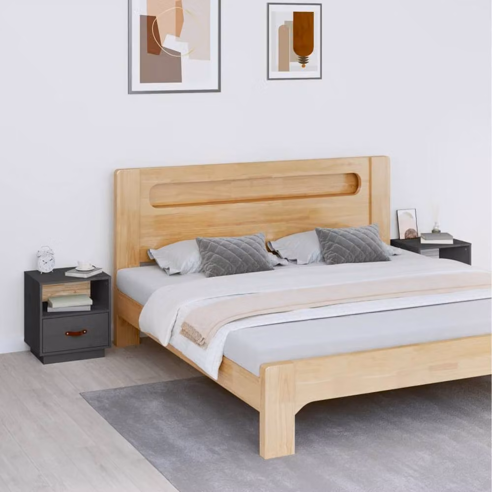 Berkfield Home Set of 2 Grey Solid Wood Pine Bedside Cabinets, W/D/H: 40 x 34 x 45 cm – 2