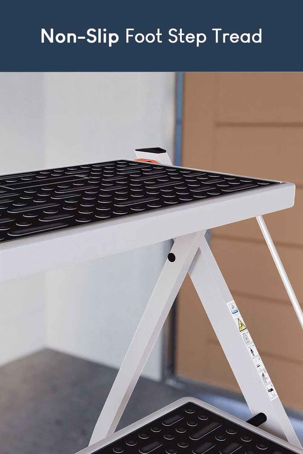 HD Designs 2 Step Folding Stool with Anti-Slip Rubber Feet in White – 6