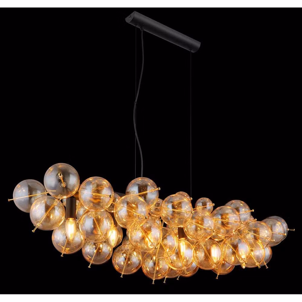Netlighting Udo Bar Pendant Light with Matt Black and Amber Glass Spheres, 6x E14 – 2