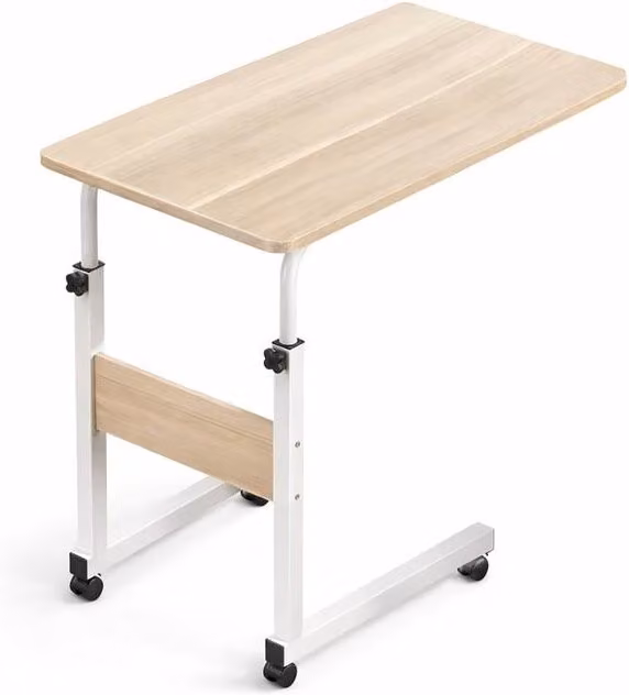 Paradise Beds Ltd Height-Adjustable C-Shaped Side Table in Beige, W/D/H: 40 x 40 x 60 cm