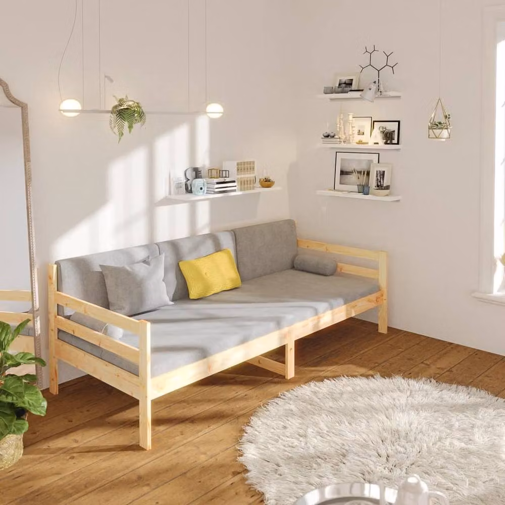 Berkfield Home Beautiful Day Bed in Natural Solid Pine Wood, W/D/H: 80 x 200 cm – 3
