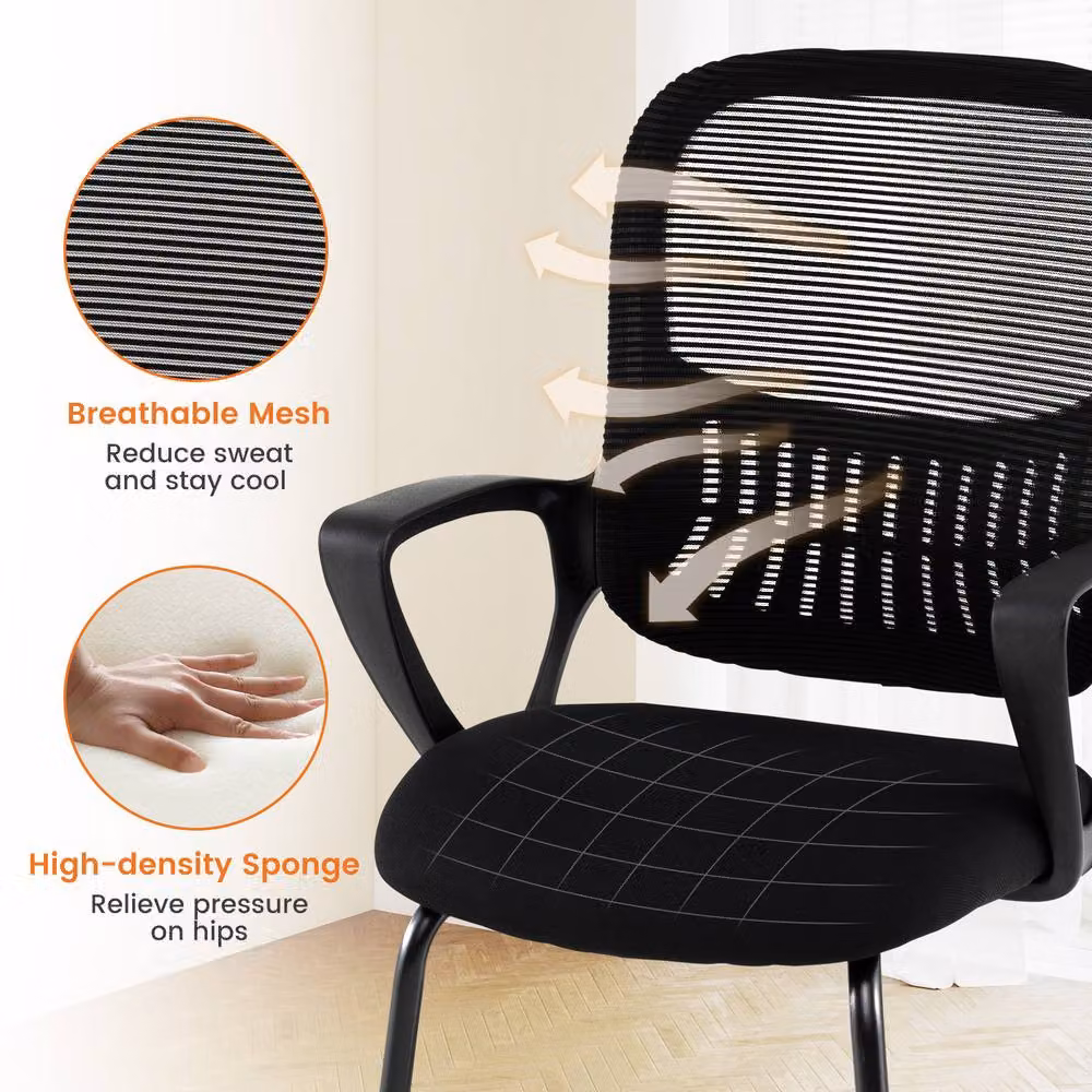 Costway Set of 2 Black Mesh Back Office Guest Chairs with Storage Basket and Cantilever Base – 4