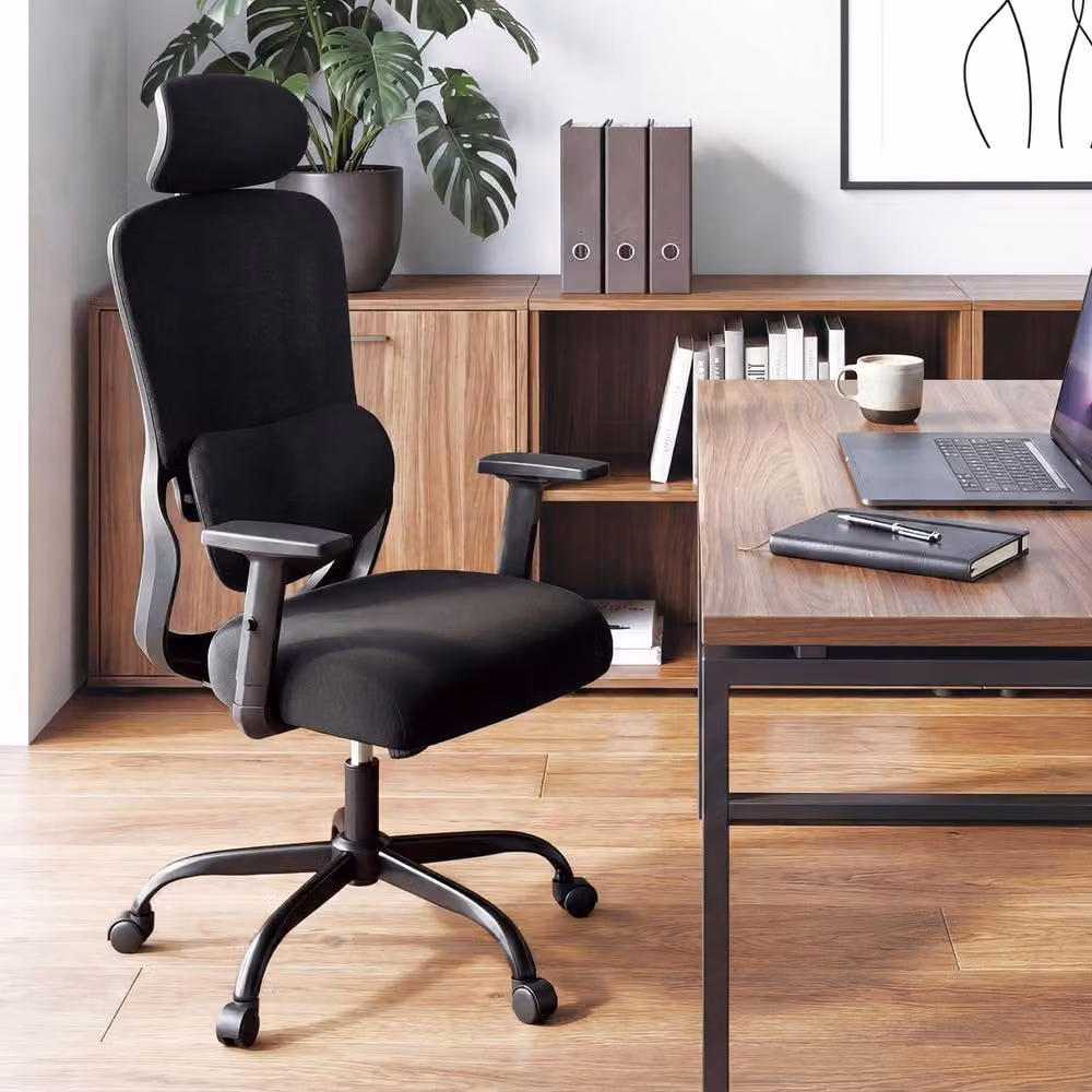 Gymax Ergonomic High Back Office Chair with Headrest, Lumbar Support and Armrests in Black Fabric – 4