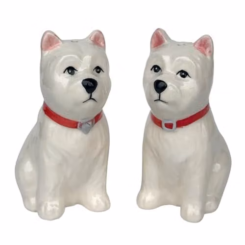 Animal Crackers West Highland Terrier Ceramic Salt and Pepper Shaker Set, White
