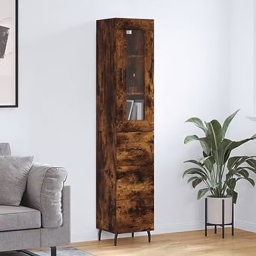 vidaXL Highboard in Smoked Oak, Brown Engineered Wood with Hinged Doors and Internal Shelves, W/D/H: 34.5 x 33 x 180 cm – 2