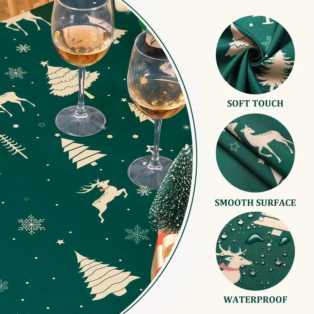 London Boutique Waterproof Christmas Deer Tablecloth in Green, W: 137.16 cm x L: 200.66 cm – 5