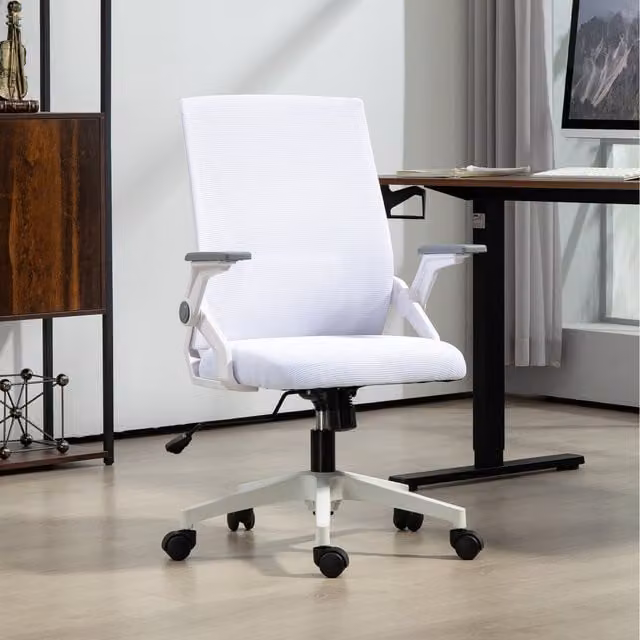Vinsetto Modern White Mesh and Fabric Adjustable Height Task Office Chair with Armrests