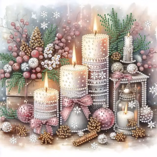 Syntego Festive Candles Diamond Painting Kit in Multicolour and White