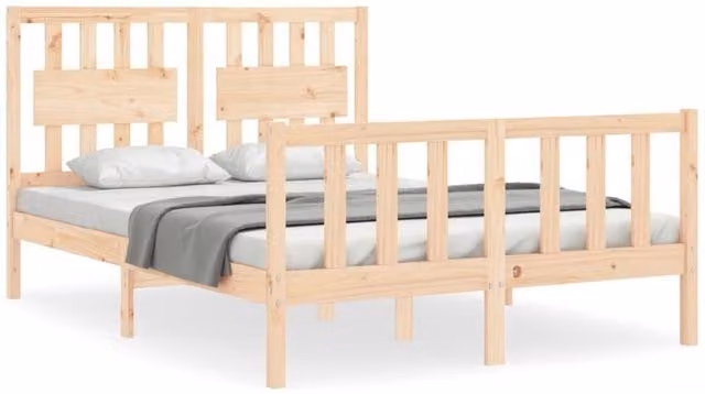 Berkfield Home Double Solid Pine Wood Bed Frame with Headboard in Sand