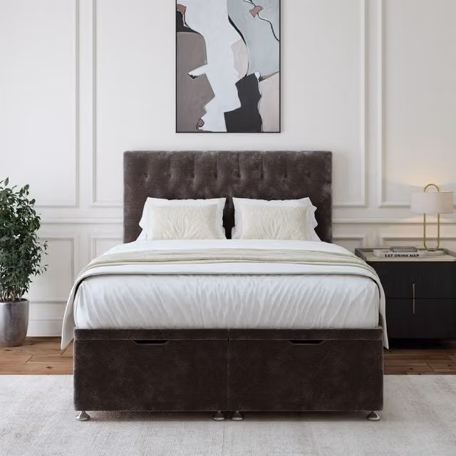 Bedmaster Upholstered Chenille Ottoman Divan Base and Button Headboard in Anthracite Grey, W/D/H: 120 x 200 cm – 1