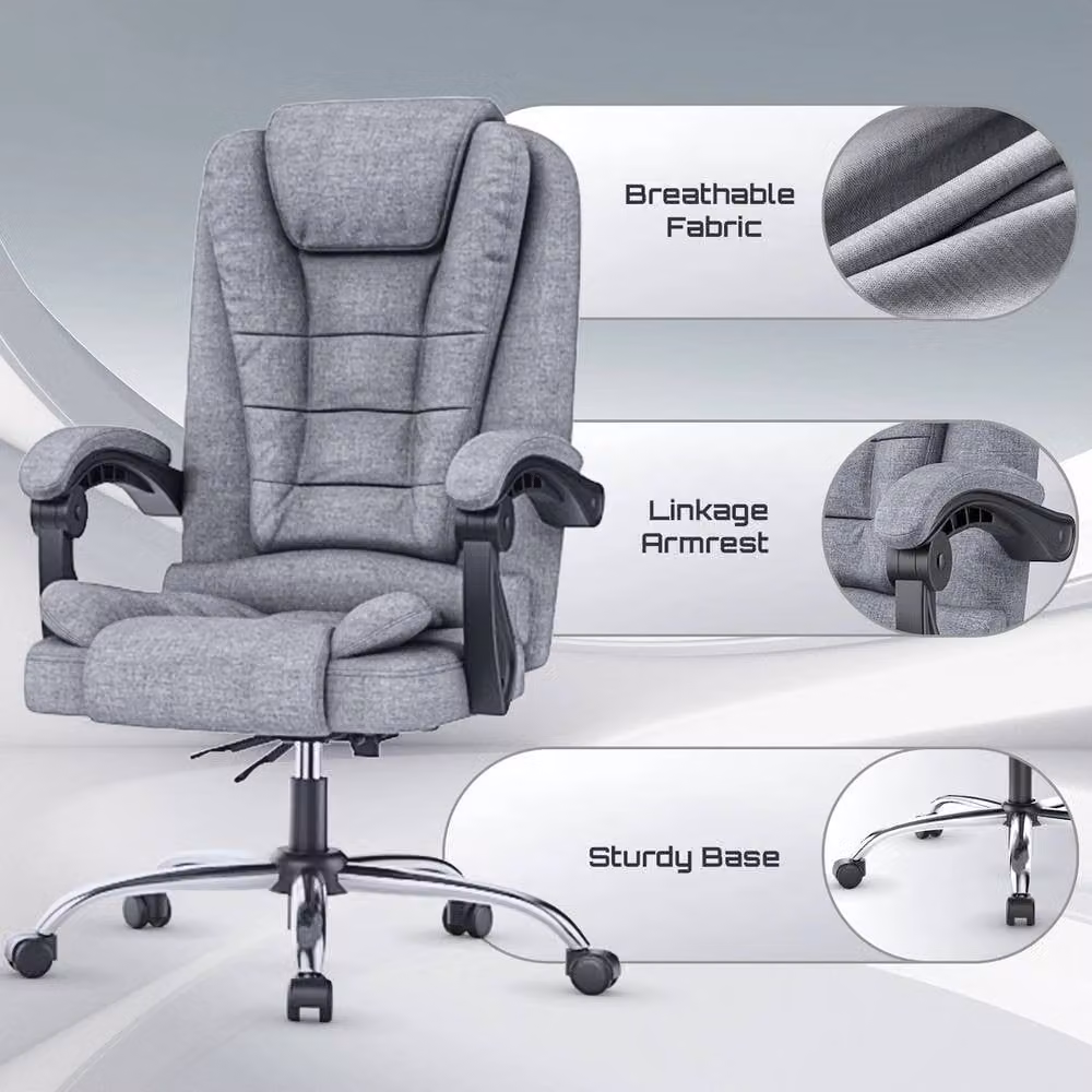 FORGEVIO Grey Fabric Executive Office Chair with Headrest and Armrests – 4