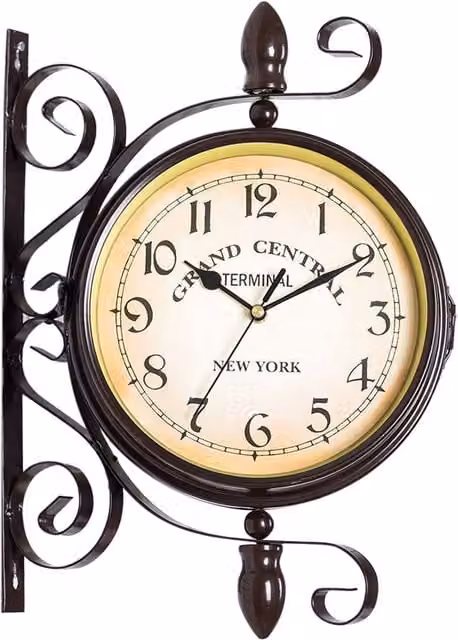 Living and Home Classic European Retro Double-Sided Analog Wall Clock in Black – 1