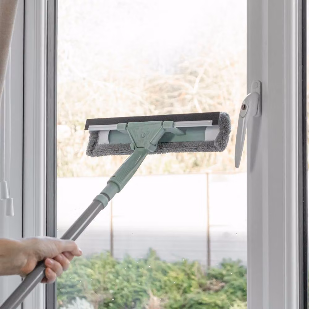 JVL Extendable Microfibre Window Cleaner with Telescopic Handle and Scraper, Grey and Green – 2
