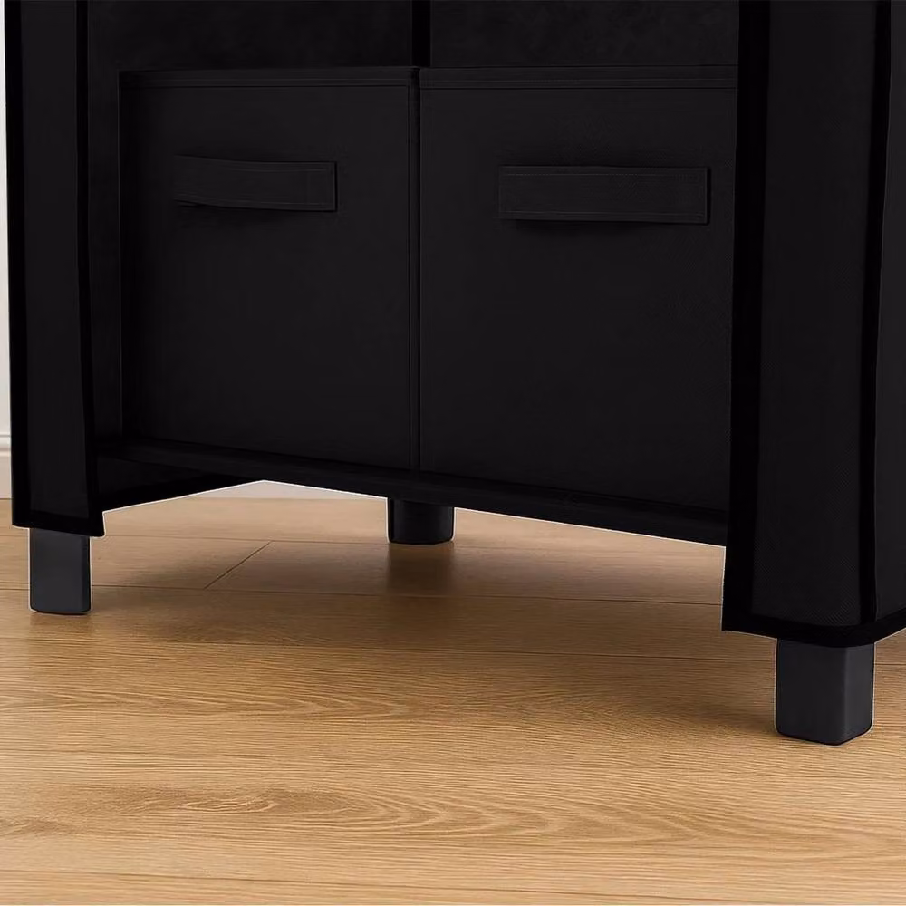 KORVIXA Portable Fabric Wardrobe in Black with Integrated Drawers and Hanging Rod, W/D/H: 100 x 100 x 100 cm – 4