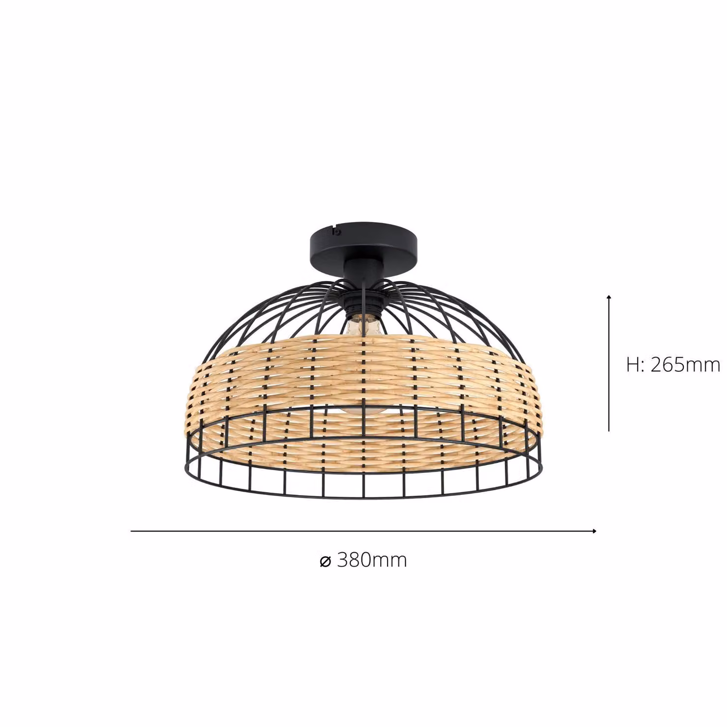 Eglo Anwick Round Rattan and Metal Flush Ceiling Light in Black and Brown – 3
