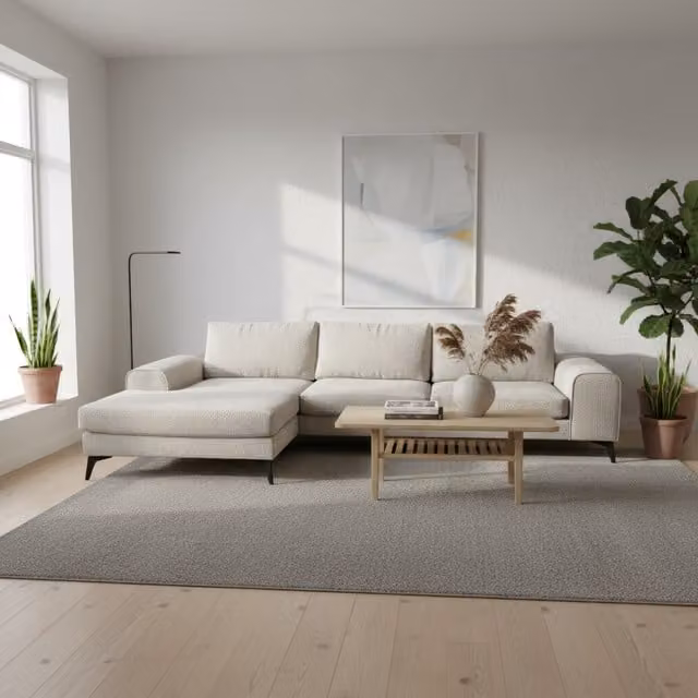 Abakus Direct Venice White Chenille Left-Hand Corner Sofa with Deep Seats and Extra-wide Padded Arms