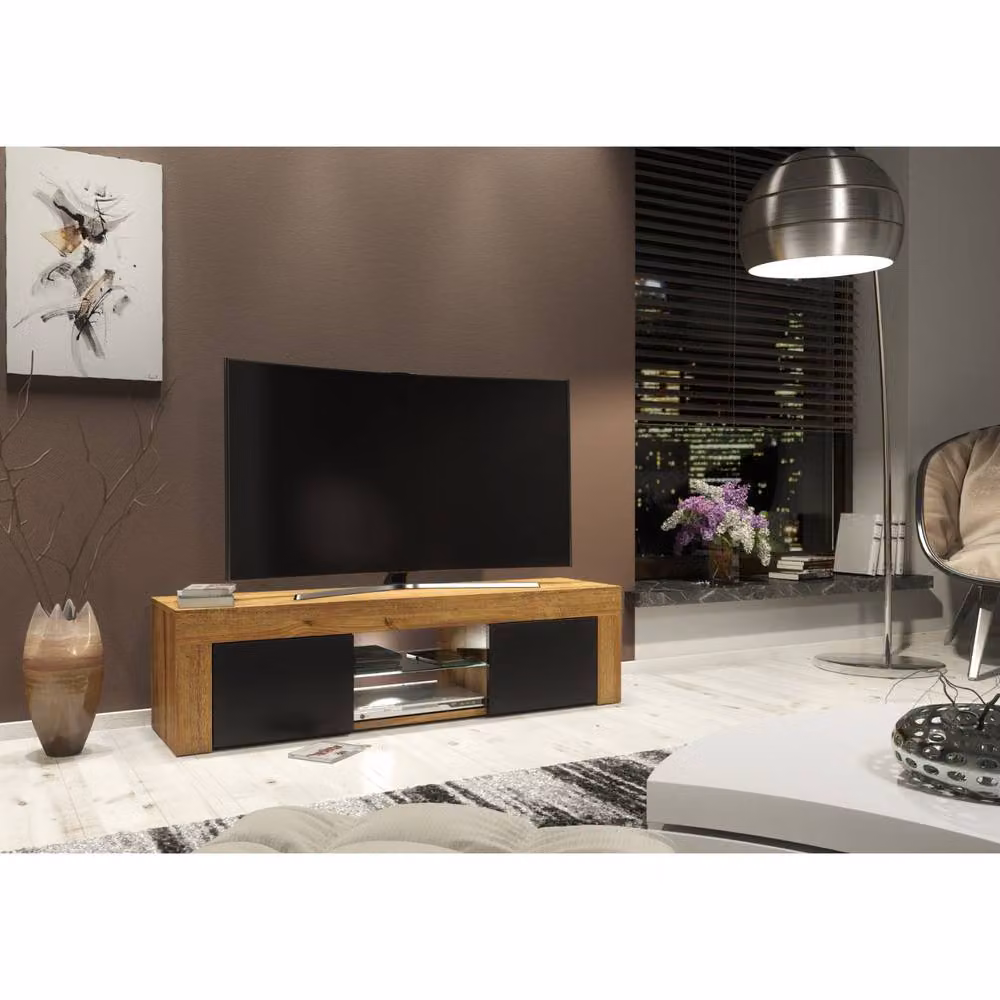 Mex Furniture LTD Loom TV Unit in Dark Oak and Black Matt with LED Lights, W: 130 cm, D: 35 cm, H: 35 cm – 2