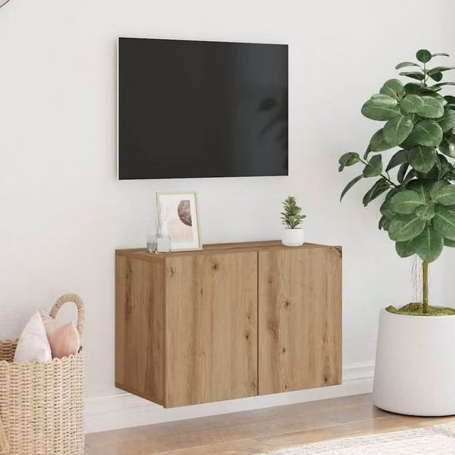 Berkfield Home Wall-mounted Artisan Oak TV Cabinet in Brown, W/D/H: 60 x 30 x 41 cm