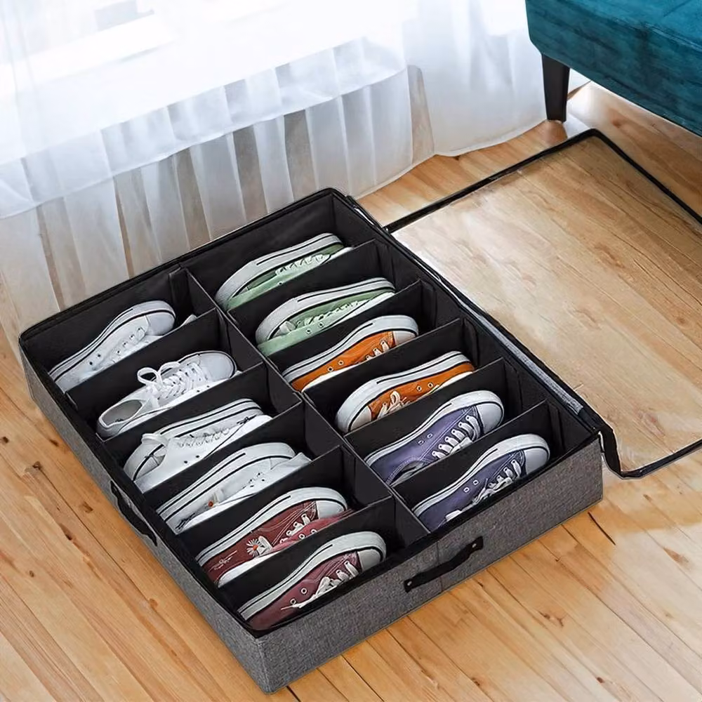 Kelvenix 2 Pack Foldable Under Bed Shoe and Clothes Storage Bags in Grey – 4