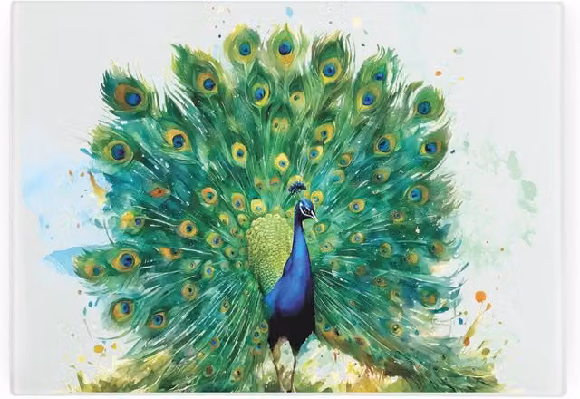 Purely Home Peacock Small Rectangular Green Glass Worktop Saver Chopping Board