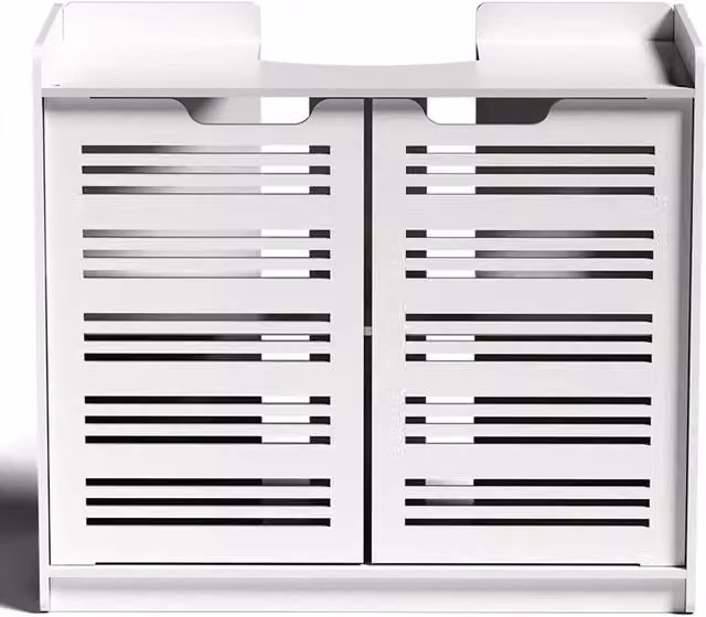 FORGEVIO White Glossy Under-Sink Bathroom Basin Cabinet with Hinged Doors and Internal Shelves