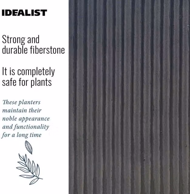 Idealist Square Ribbed Ceramic Planter and Outdoor Flower Box in Black